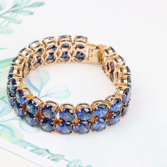 "Double Row Blue Stone Rose Gold Bracelet with Bold Glam Look, XPBL0823 - Picture 12 of 12
